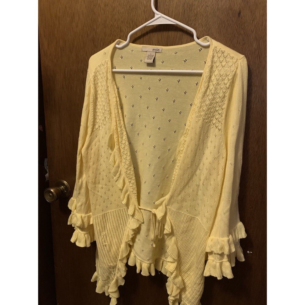 Evie Sweater Ruffled Bell Sleeves Yellow Size L Rayon Cotton Blend